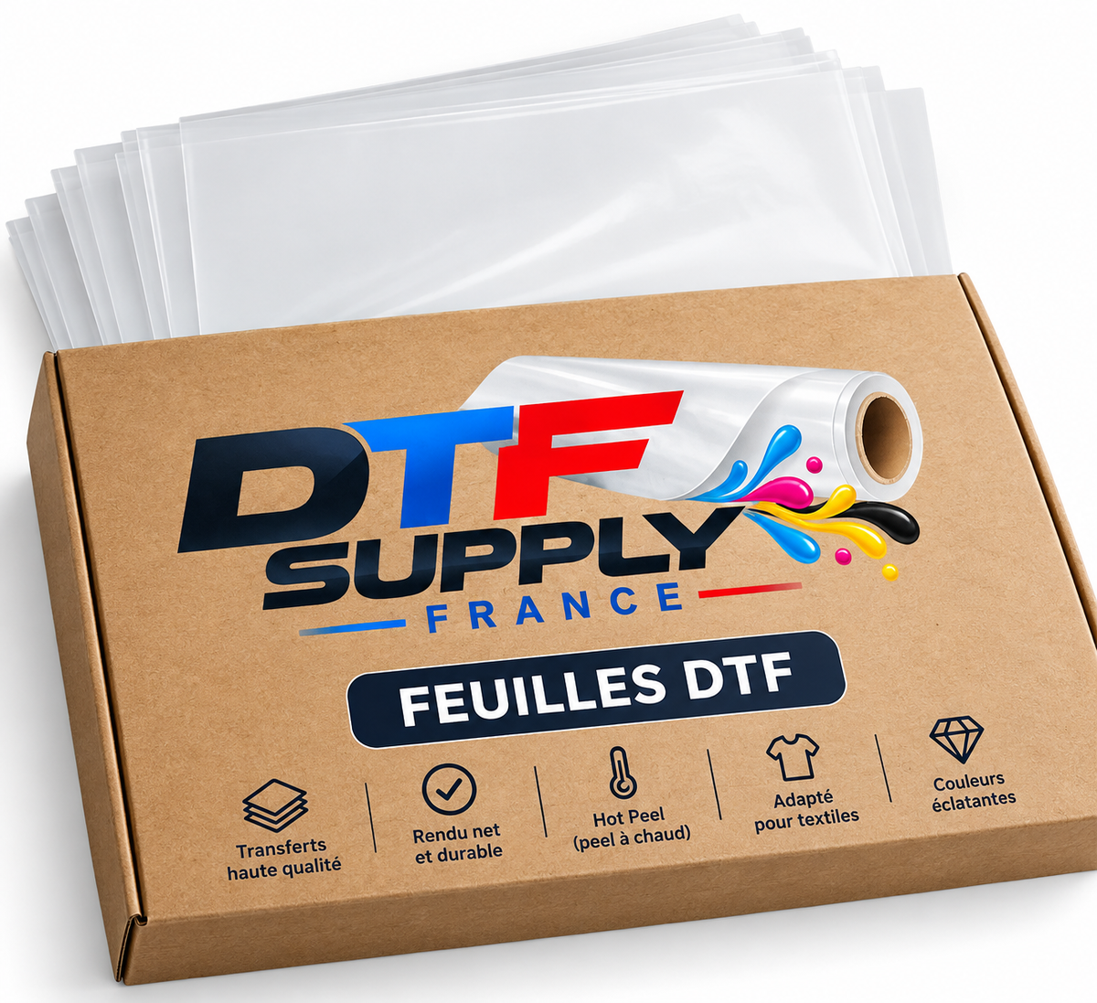 Feuilles DTF Hot Peel – Boîte de 200 feuilles